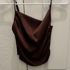 Silky Brown Cowl Neck Camisole Top - Women